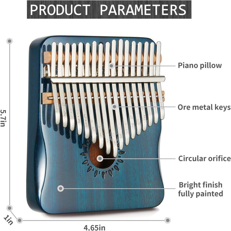 Aarvi Kalimba Thumb Piano, Portable 17 Keys Mbira Finger Piano with Tune Hammer and Study Instruction, Musical Instrument Birthday Gift for Adult Beginners & Professionals (blue) - Image 5